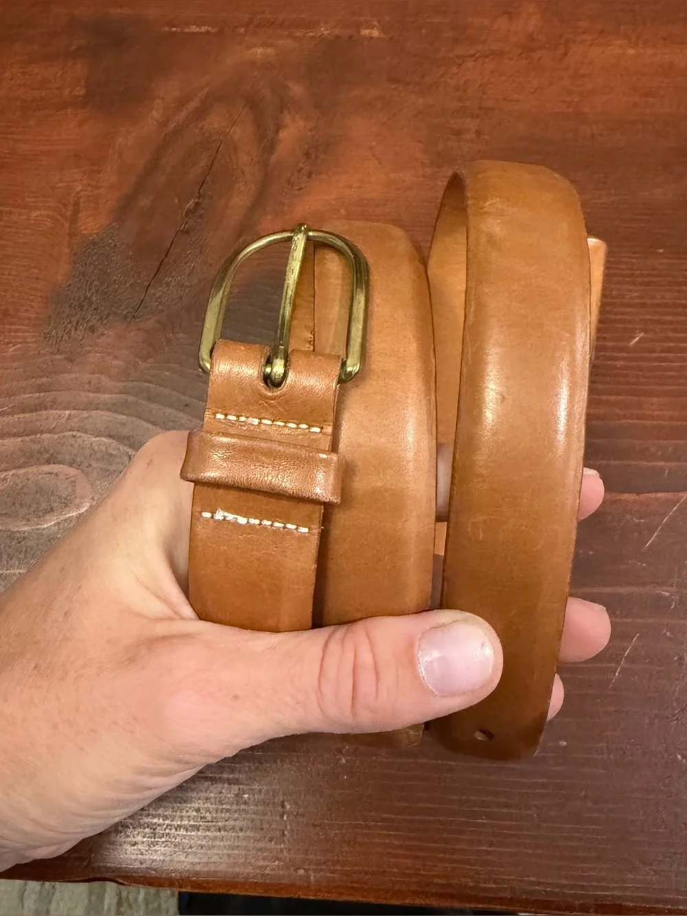 Vintage Cole Haan Chestnut Men's Belt with Brass Buckle 36